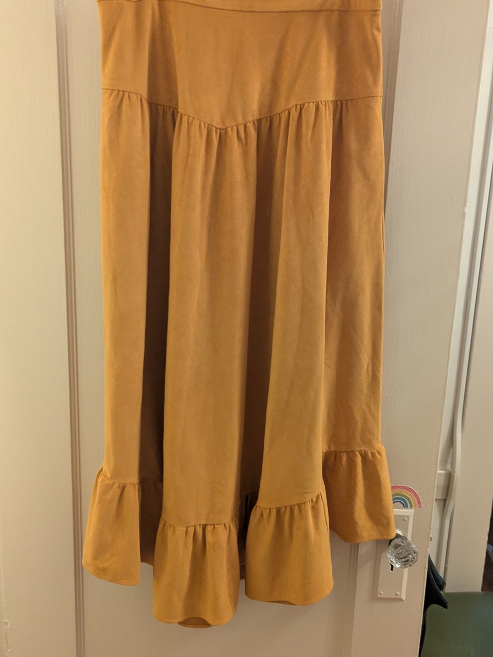 Anthropologie Mustard Yellow Maxi Skirt, Velvet/Suede Texture